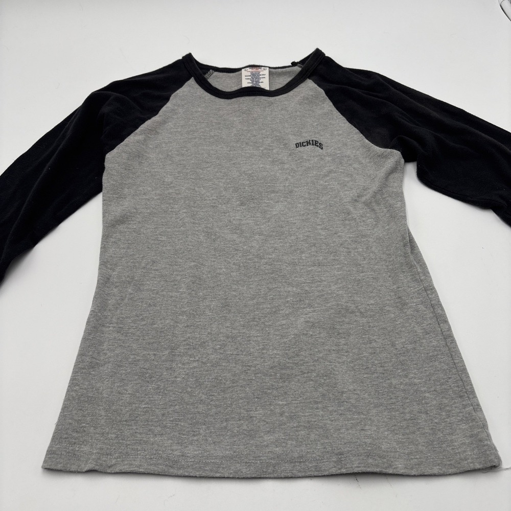 Dickies Girl Shirt Authentic 3/4 Sleeve Gray‎ Black Large Made In USA Preowned
